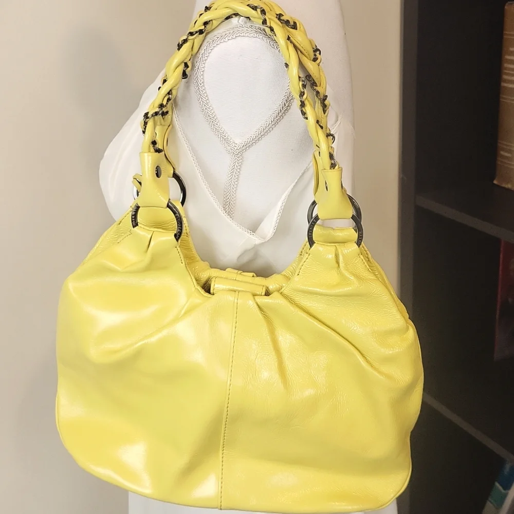 ELLIOTT LUCCA Yellow Cow Leather Braided Chain Strap Magnetic Closure Hobo Bag